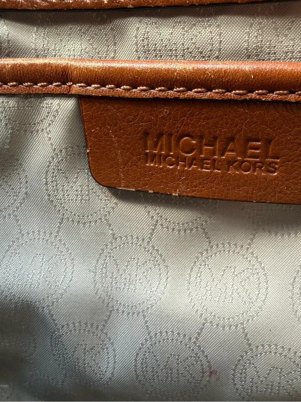Michael Kors Brown and Cream Logo Satchel with Gold-Tone Hardware